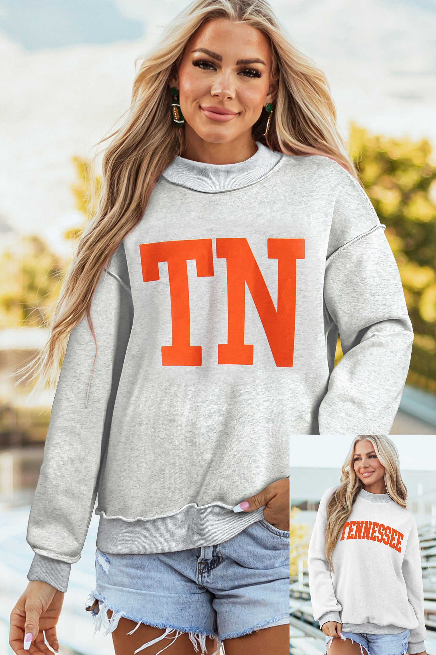 Light Grey TN TENNESSEE Double Printed Reversible Mock Neck Sweatshirt - Aaria Tees Aaria Tees
