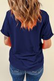 Blue Faux Patchwork Patriotic Bow Graphic Tee Aaria Tees