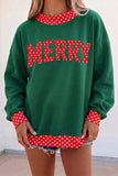 Dark Green Merry Christmas Slogan Polka Dot Contrast Trim Tunic Sweatshirt - Aaria Tees Aaria Tees
