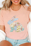 Pink Vibrant Easter Bunny Patchwork Printed T Shirt Aaria Tees