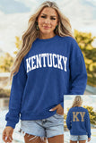 Dark Blue Raised Rib KENTUCKY/ Leopard KY Printed Sweatshirt Aaria Tees