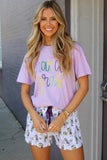 Lavendula Mardi Gras Tinsel Letter Graphic Loose T Shirt - Aaria Tees Aaria Tees