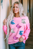 Pink Easter Bunny Patched Graphic Sequin Long Sleeve Top Aaria Tees