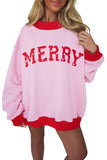 Pink Polka Dot Letter Graphic Colorblock Tunic Sweatshirt Aaria Tees