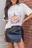 White SPOOKY Pumpkin Print Round Neck Halloween T Shirt - Aaria Tees Aaria Tees