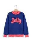Sail Blue Polka Dot Letter Print Contrast Trim Mock Neck Sweatshirt - Aaria Tees Aaria Tees