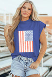 Sky Blue Retro American Flag Printed Mock Neck Tee Aaria Tees