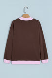 Pink Polka Dot Letter Graphic Colorblock Tunic Sweatshirt Aaria Tees