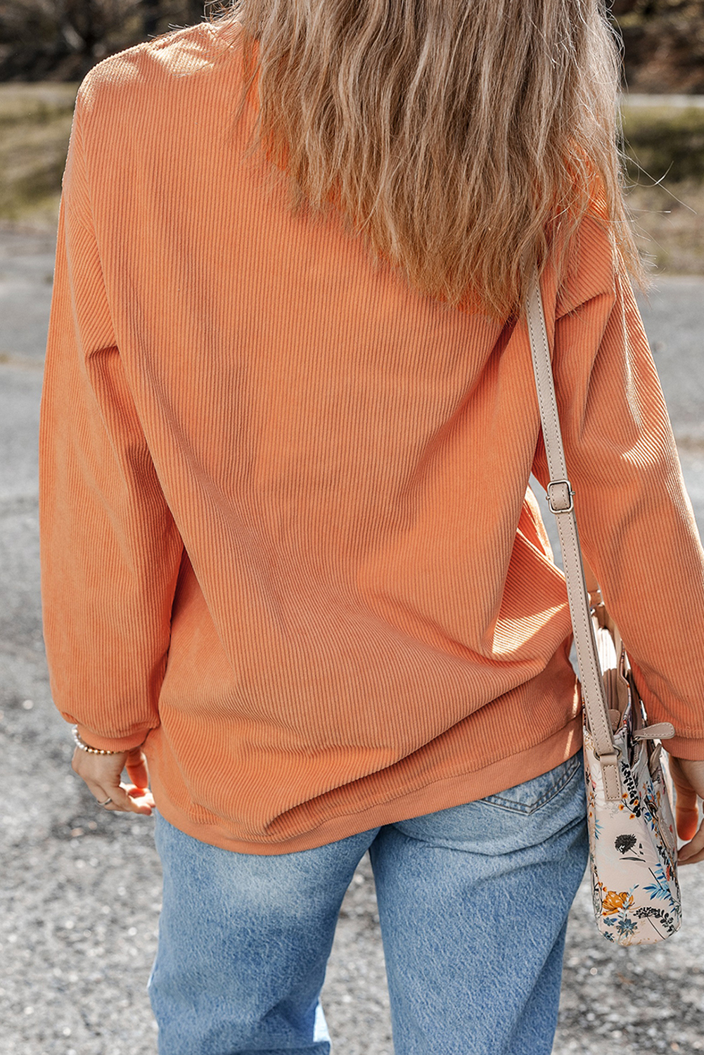 Orange Thankful Ribbed Crew Neck Thanksgiving Sweatshirt - Aaria Tees Aaria Tees