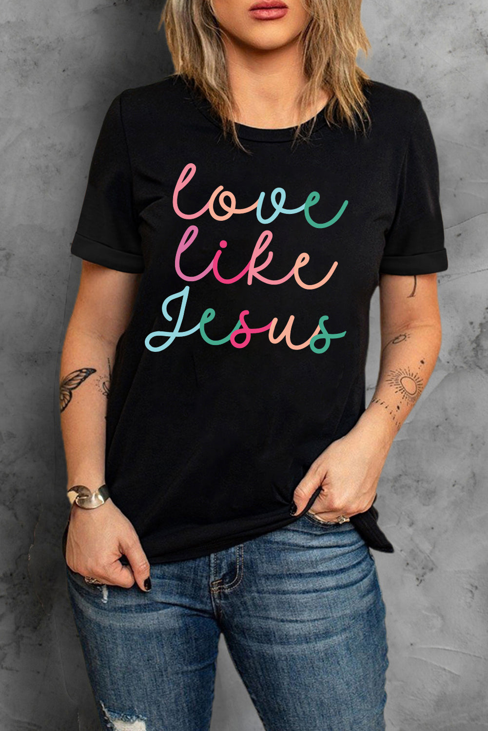 Black Love Like Jesus Crew Neck Graphic Tee - Aaria Tees Aaria Tees