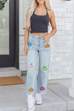 Beau Blue Sequin Pumpkin Patched Graphic Casual Shift Jeans - Aaria Tees Aaria Tees