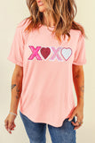 Pink Sequin Heart XOXO Patched Graphic Valentines T Shirt Aaria Tees