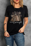 Black Leopard Christmas Tree Graphic Crew Neck T Shirt - Aaria Tees Aaria Tees