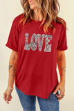 Red Sequined LOVE Letter Valentines T-shirt Aaria Tees