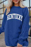 Dark Blue Raised Rib KENTUCKY/ Leopard KY Printed Sweatshirt Aaria Tees