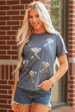 Gray Sequined Game Day Casual Tee Aaria Tees