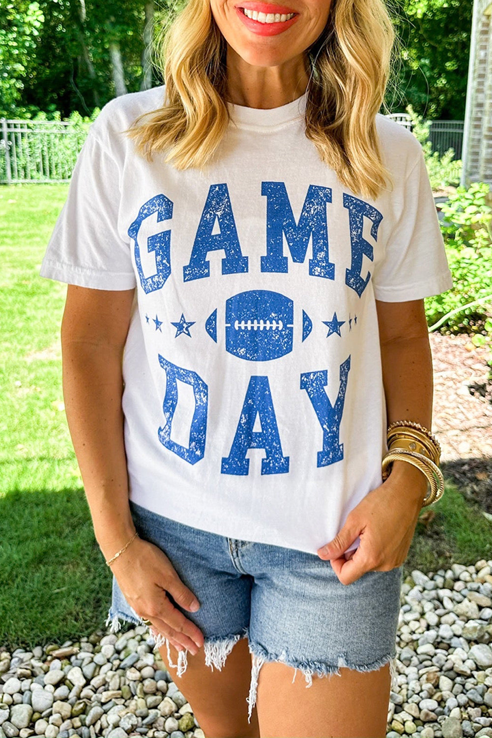 White GAME DAY Rugby Football Graphic Crewneck T Shirt - Aaria Tees