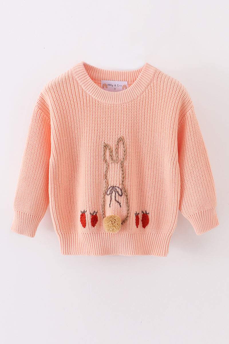 Coral hand-embroidery bunny pullover sweater - Aaria Tees Aaria Tees