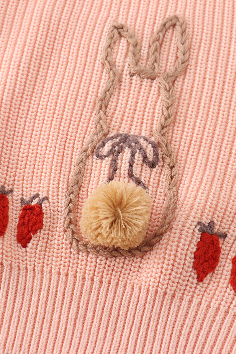 Coral hand-embroidery bunny pullover sweater - Aaria Tees Aaria Tees