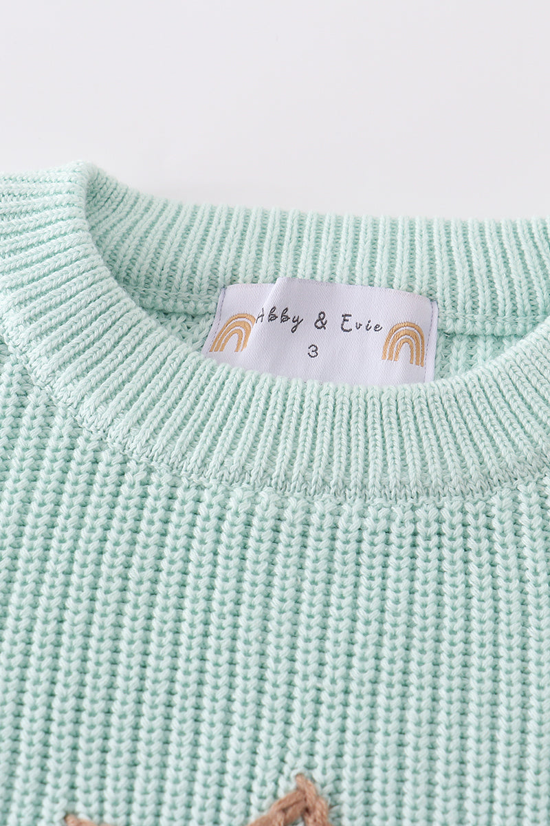 Blue hand-embroidery bunny pullover sweater - Aaria Tees Aaria Tees