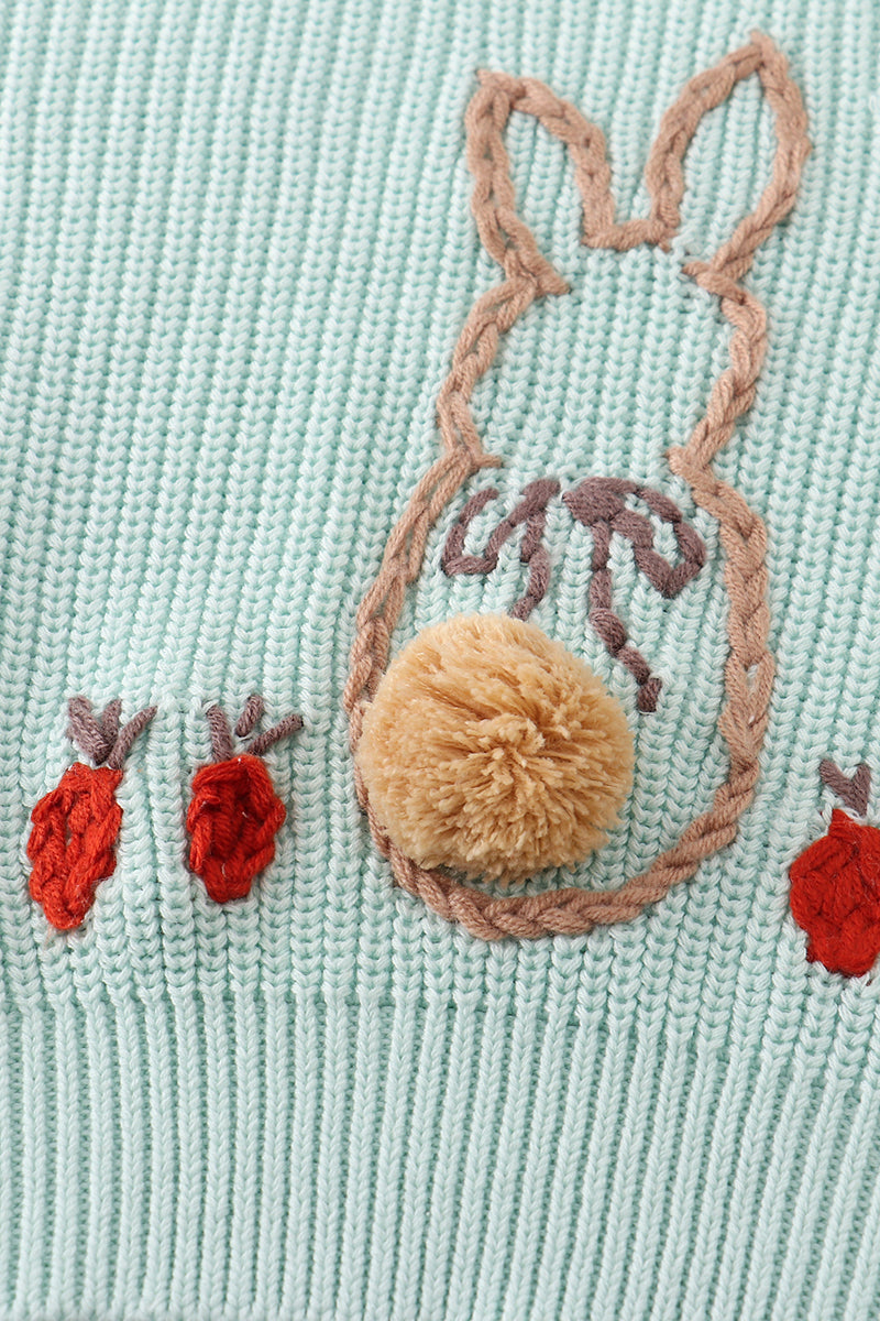 Blue hand-embroidery bunny pullover sweater - Aaria Tees Aaria Tees