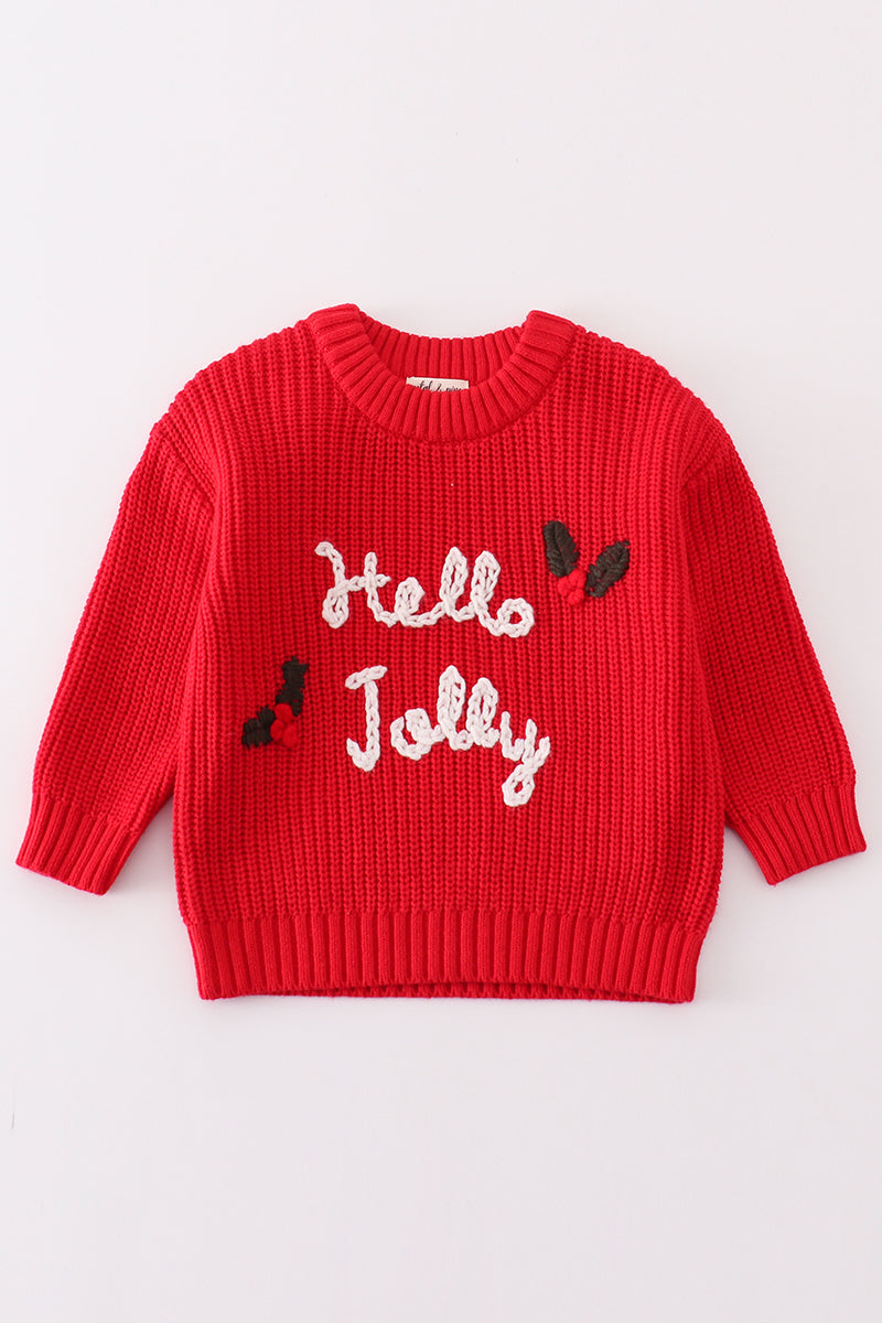 Maroon hello jolly hand-embroidery jumper sweater - Aaria Tees