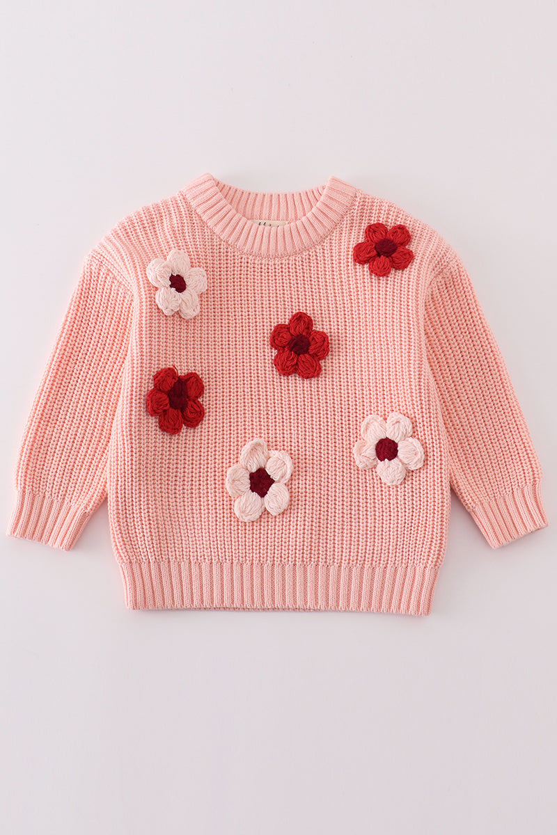 Pink floral hand-embroidery jumper sweater - Aaria Tees