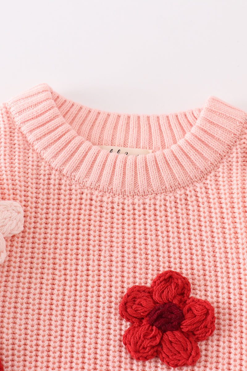 Pink floral hand-embroidery jumper sweater - Aaria Tees Aaria Tees