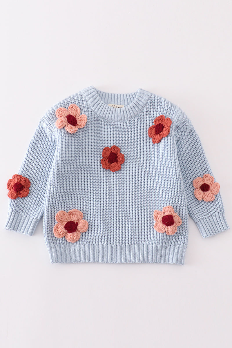 Blue floral hand-embroidery jumper sweater - Aaria Tees Aaria Tees