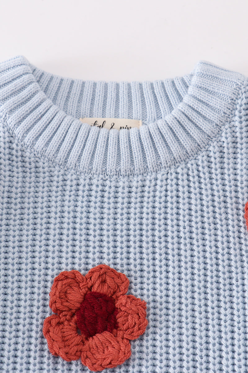 Blue floral hand-embroidery jumper sweater - Aaria Tees Aaria Tees
