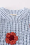 Blue floral hand-embroidery jumper sweater - Aaria Tees Aaria Tees