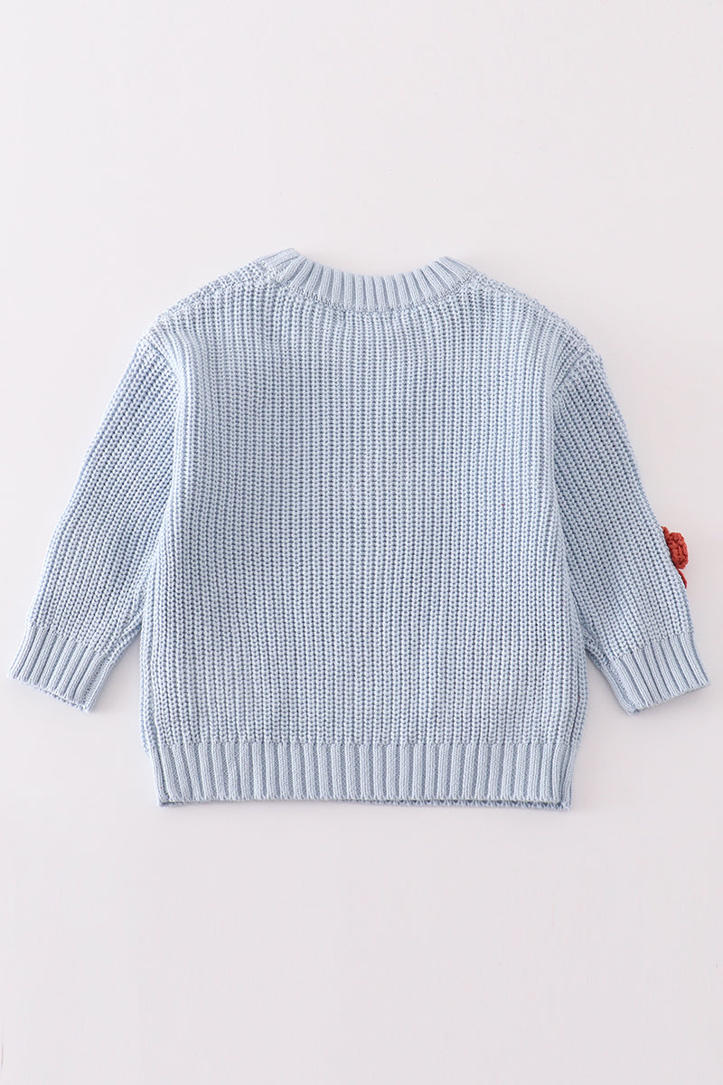 Blue floral hand-embroidery jumper sweater - Aaria Tees Aaria Tees
