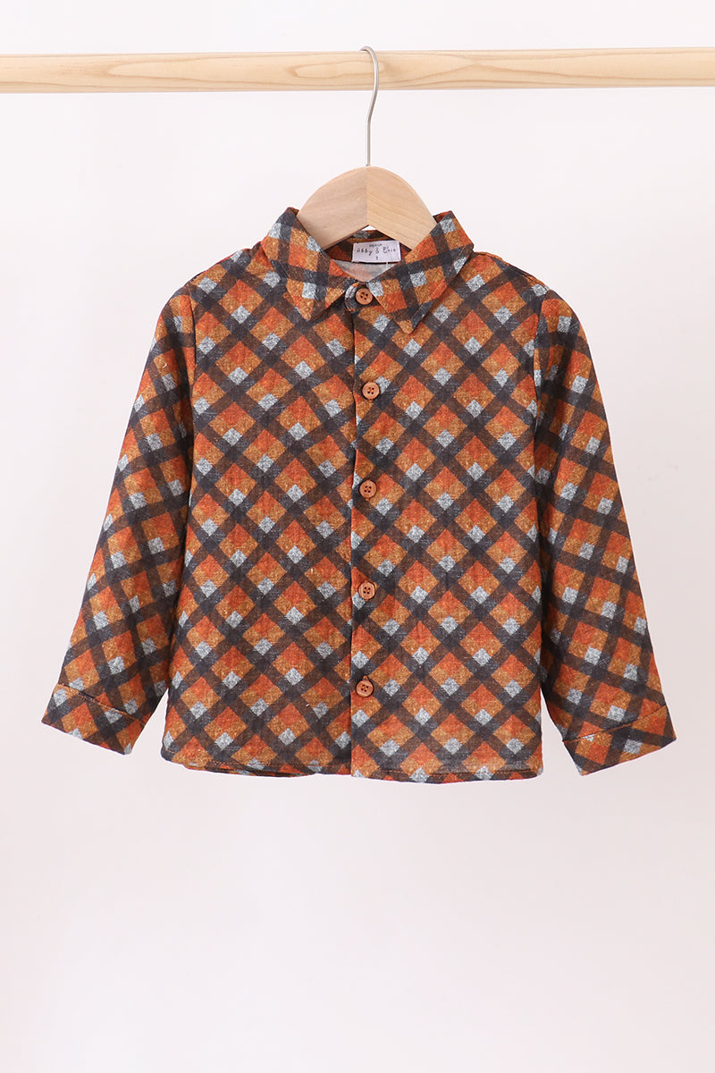 Premium brown plaid button down muslin shirt - Aaria Tees