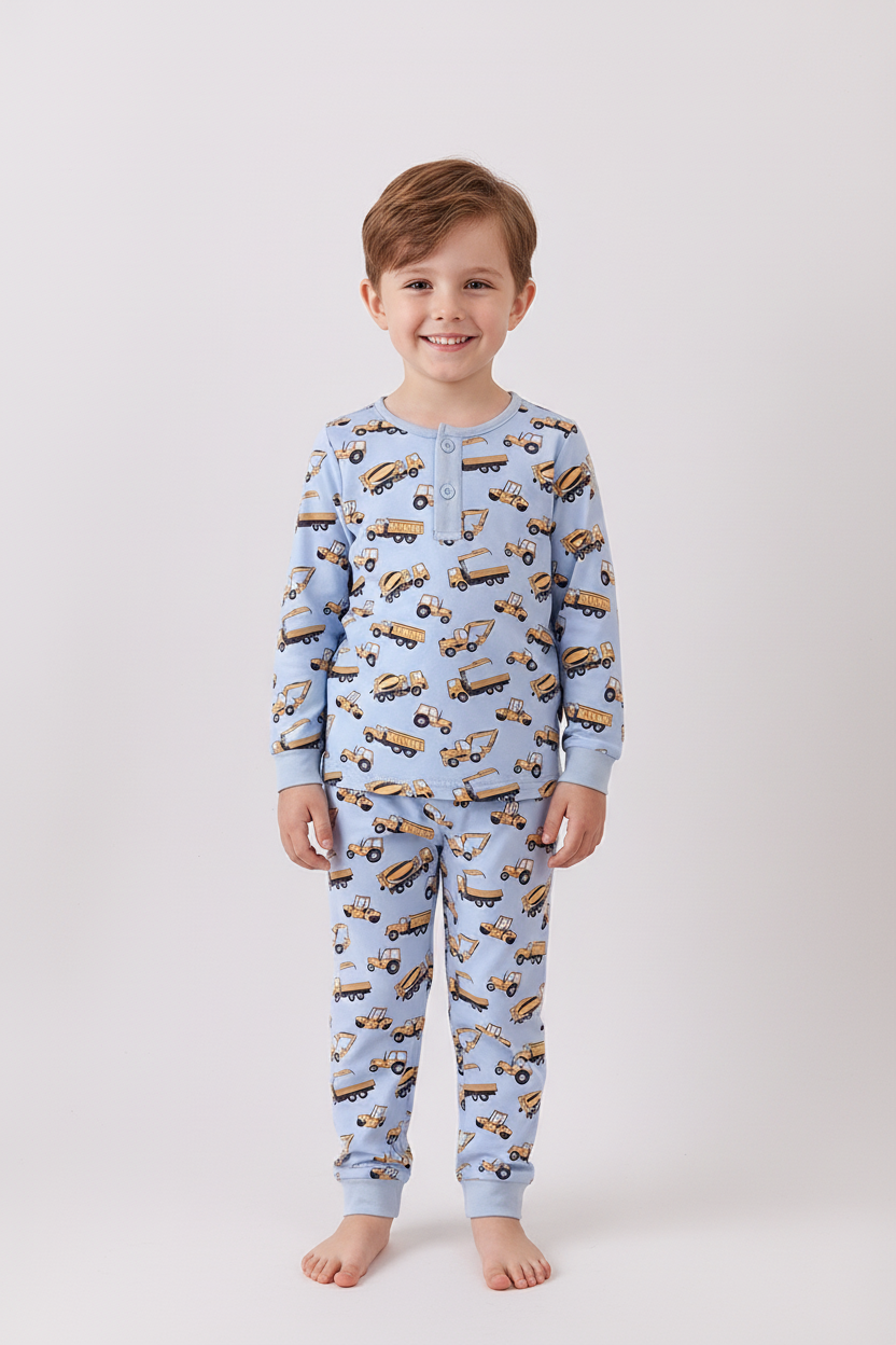 Premium blue excavator print bamboo pants set - Aaria Tees Aaria Tees