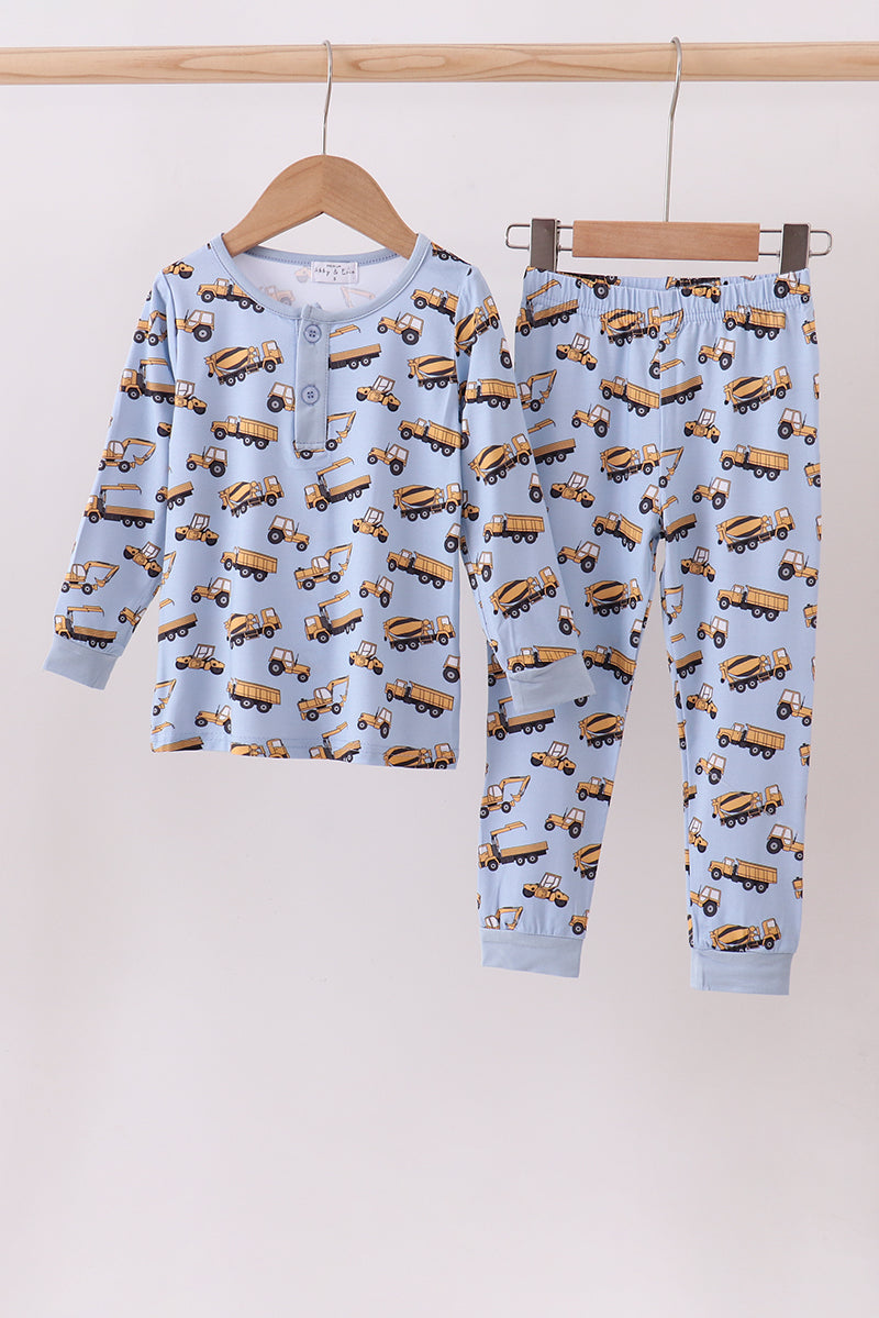 Premium blue excavator print bamboo pants set - Aaria Tees Aaria Tees