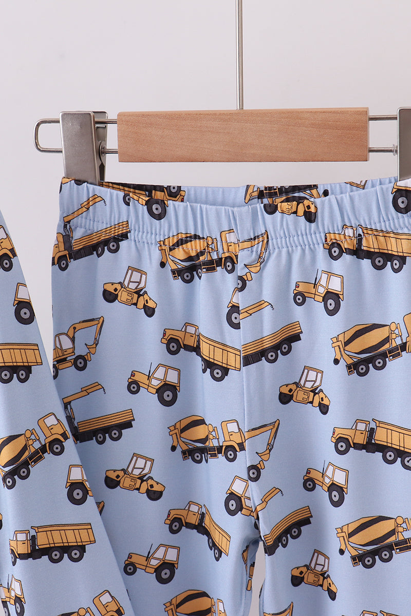 Premium blue excavator print bamboo pants set - Aaria Tees Aaria Tees