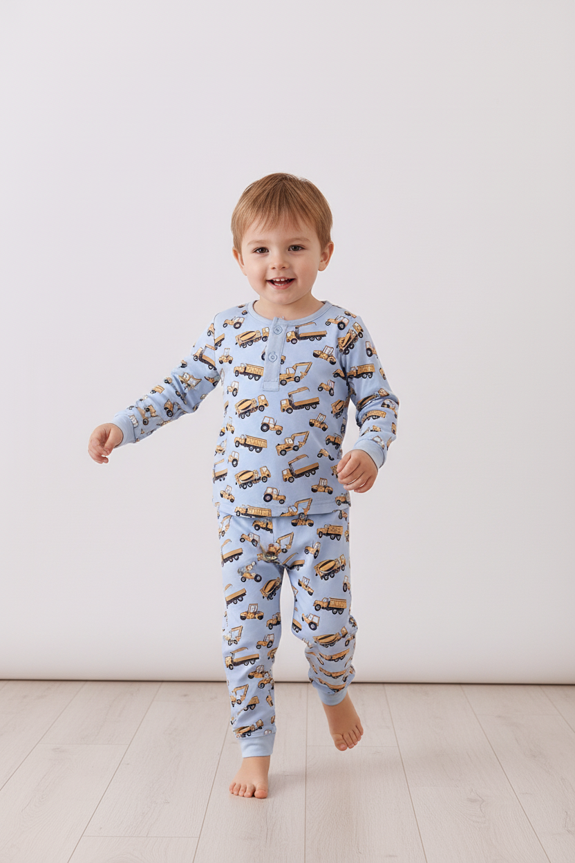 Premium blue excavator print bamboo pants set - Aaria Tees Aaria Tees