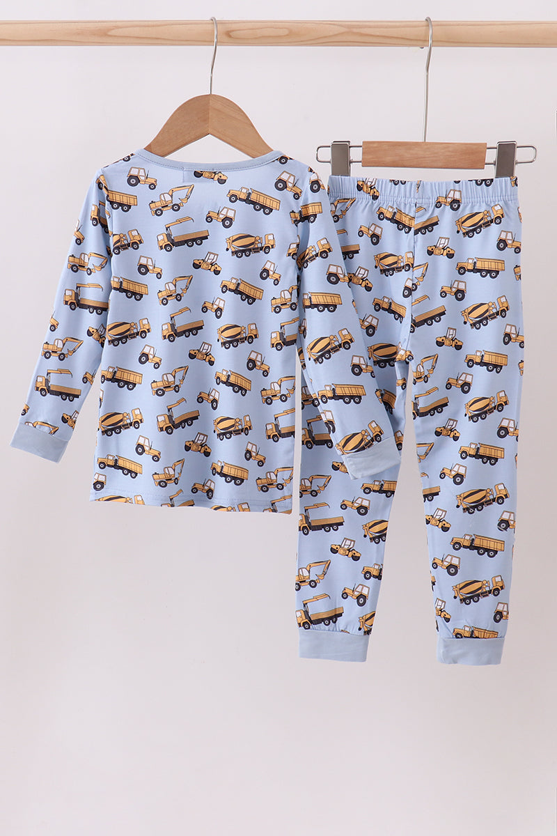 Premium blue excavator print bamboo pants set - Aaria Tees Aaria Tees