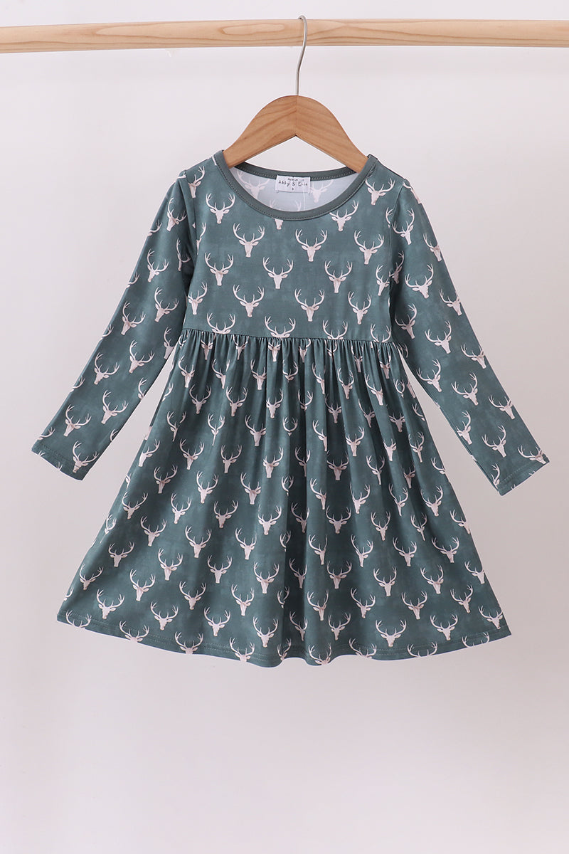 Premium forest reindeer print bamboo dress - Aaria Tees Aaria Tees