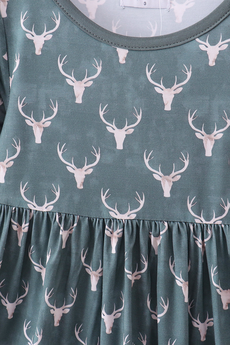 Premium forest reindeer print bamboo dress - Aaria Tees Aaria Tees