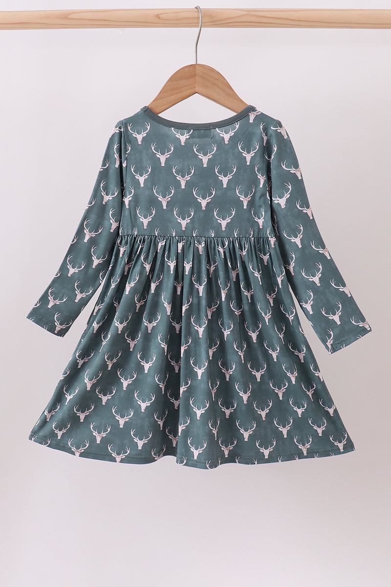 Premium forest reindeer print bamboo dress - Aaria Tees Aaria Tees