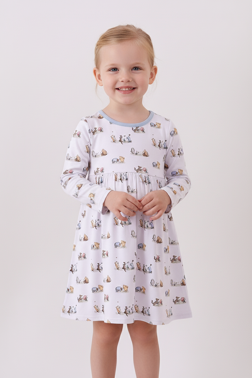 Premium blue character print bamboo dress - Aaria Tees
