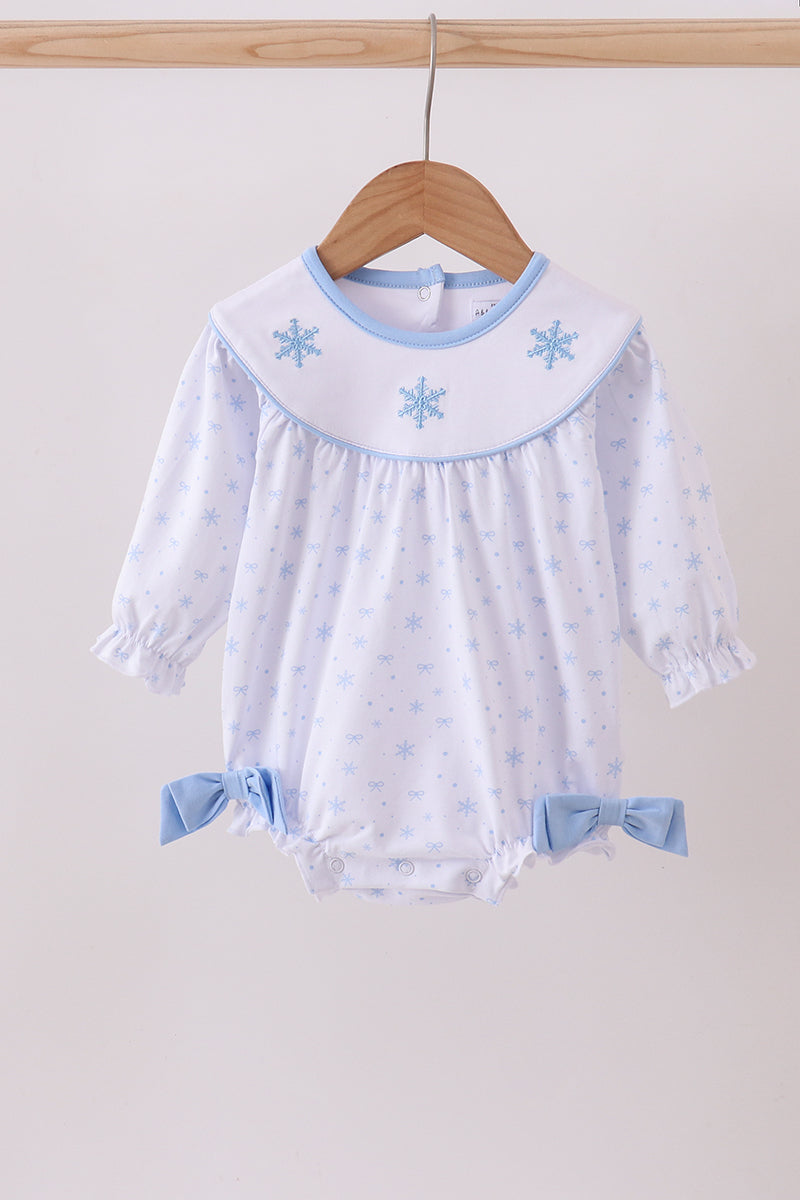 Premium blue snow bow embroidery bubble - Aaria Tees