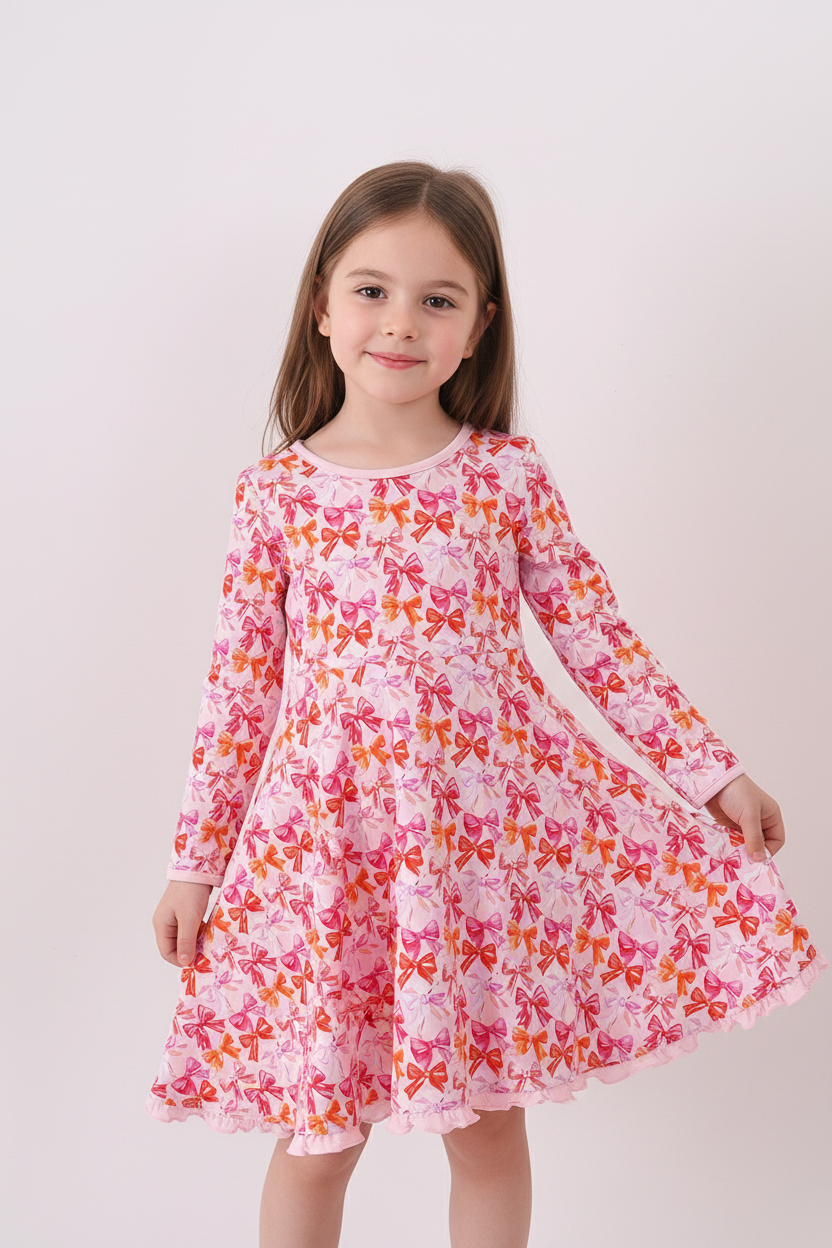 Premium berry blossom bows ruffle bamboo dress - Aaria Tees