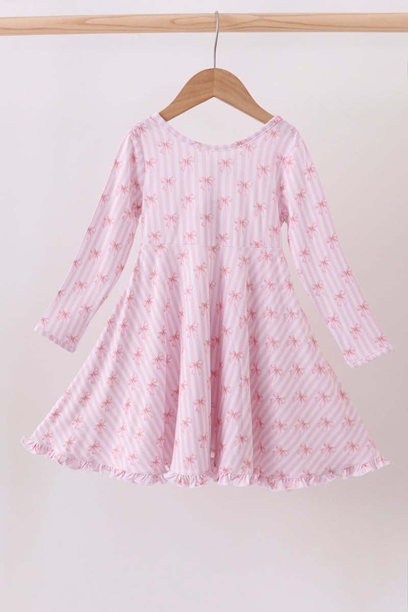 Premium blush bow stripe print ruffle bamboo dress - Aaria Tees Aaria Tees