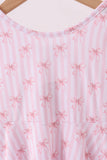 Premium blush bow stripe print ruffle bamboo dress - Aaria Tees Aaria Tees