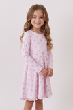 Young girl wearing a pink floral nightgown against a white background Aaria Tees