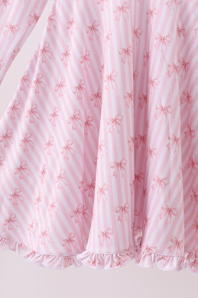Premium blush bow stripe print ruffle bamboo dress - Aaria Tees Aaria Tees