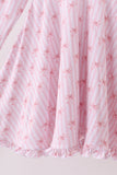 Premium blush bow stripe print ruffle bamboo dress - Aaria Tees Aaria Tees