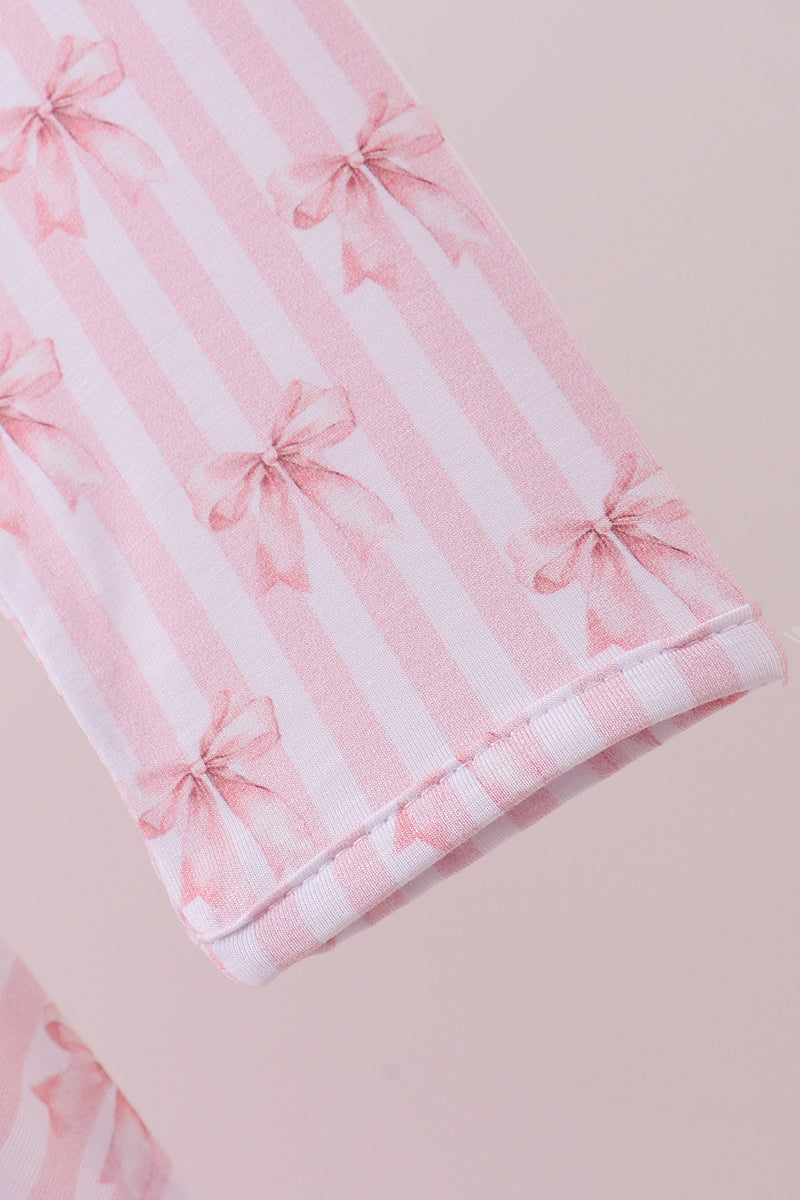 Premium blush bow stripe print ruffle bamboo dress - Aaria Tees Aaria Tees